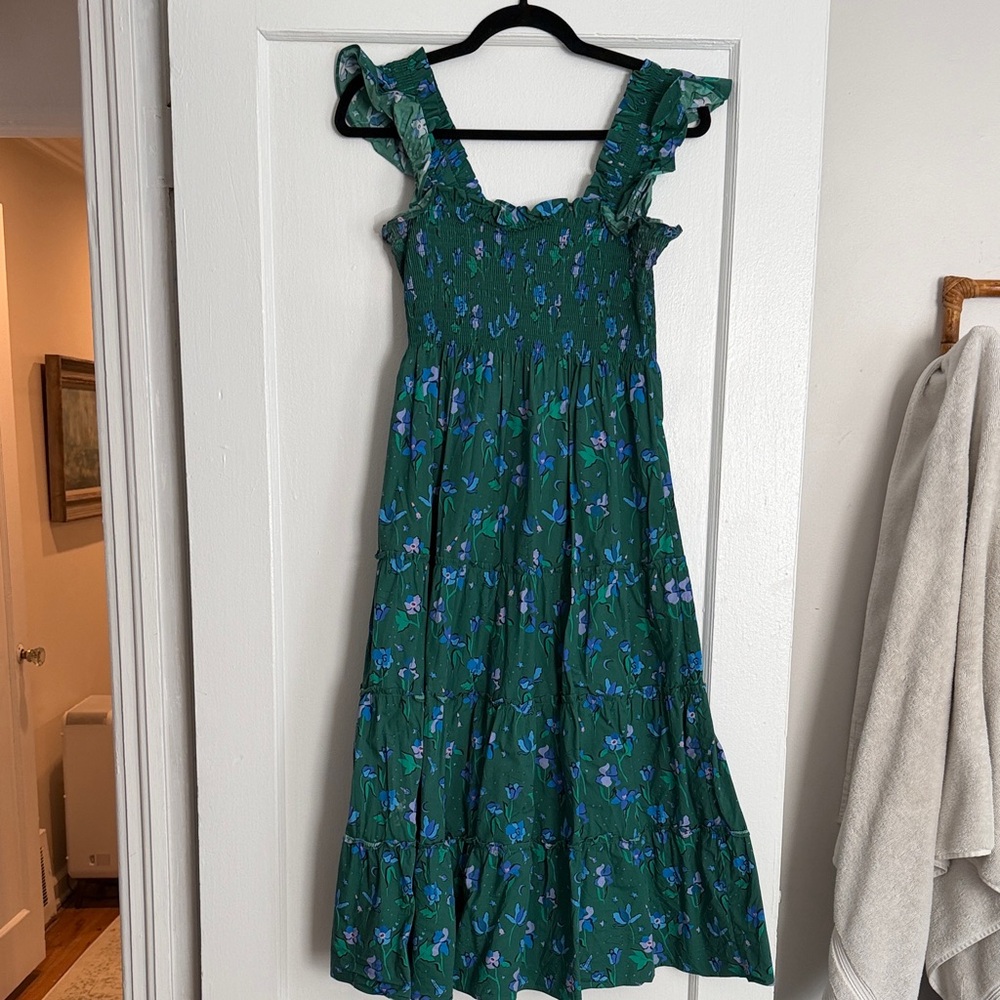 Hill House Home Nap Dress in Green Floral Spaceships